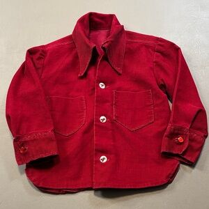 Handmade Wine Red Corduroy Airplane Detail Button-Up Shirt Size 4T
